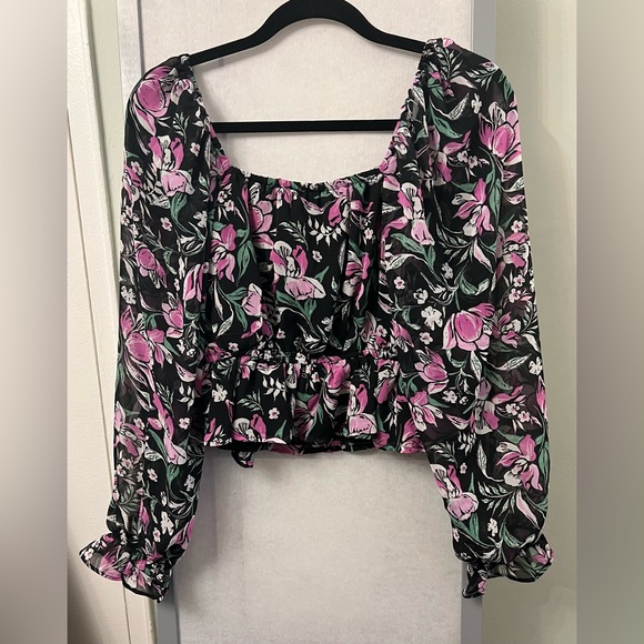 NWT Japna Medium Puffed Sleeve Floral Blouse Peasant Sheer Long Sleeves … - Picture 2 of 10